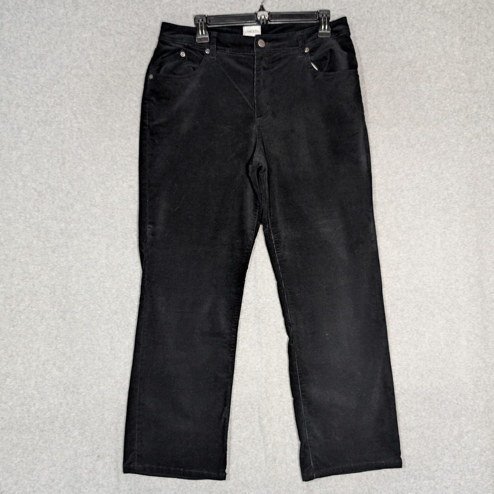 Chico's Corduroy Pants Womens 1.5 Short Black Straight Leg Stretch Classic